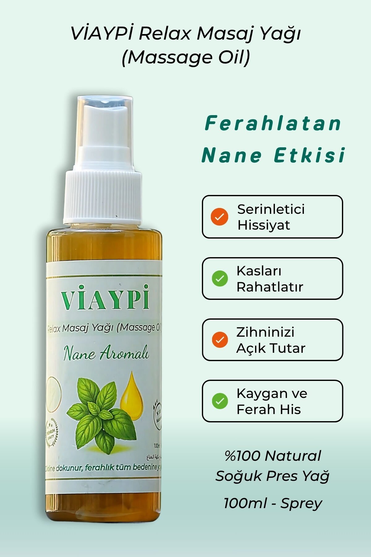 VİAYPİ Relax Masaj Yağı – Nane Aromalı / 100ml Sprey