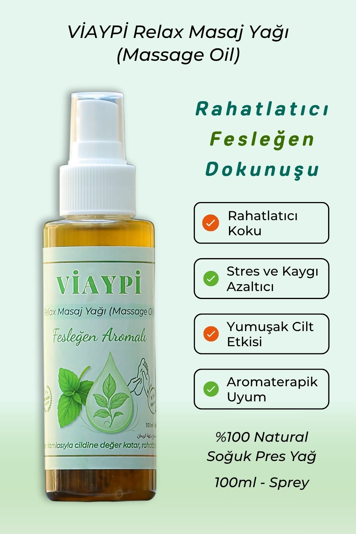 VİAYPİ Relax Masaj Yağı – Fesleğen Aromalı / 100ml Sprey