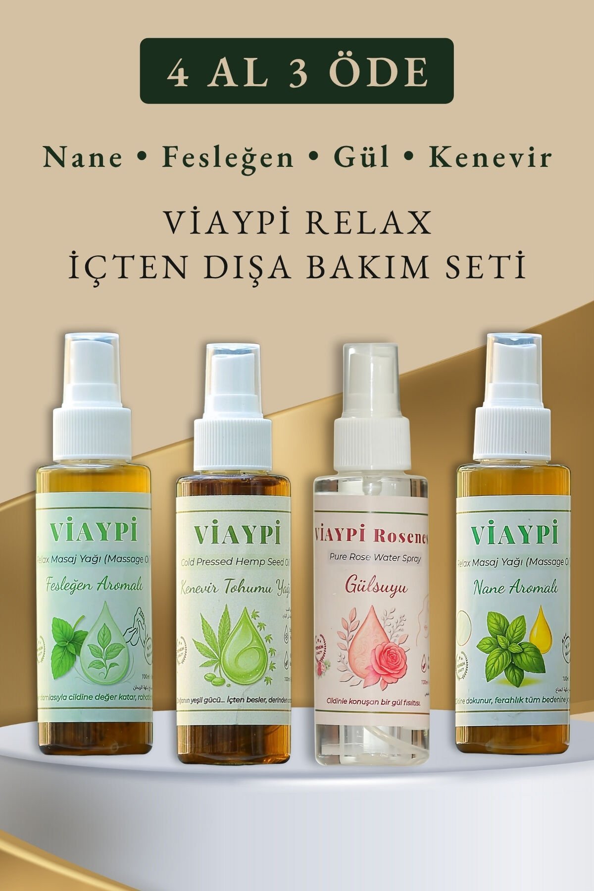 VİAYPİ Relax İçten Dışa Bakım Seti (Nane • Fesleğen • Gül • Kenevir) – 4 Al 3 Öde