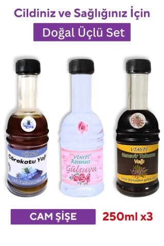 Viaypi Cildiniz ve Sağlığınız İçin Doğal Üçlü Set (Soğuk Sıkım Yağlar ve Doğal Gül Suyu)