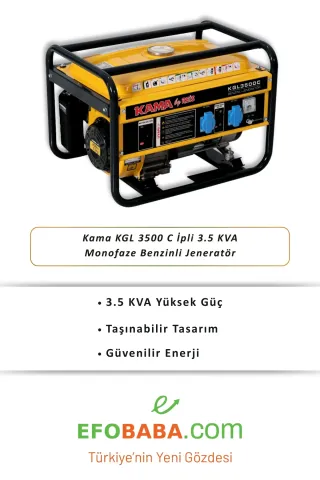 Kama KGL 3500 C İpli 3.5 KVA Monofaze Benzinli Jeneratör